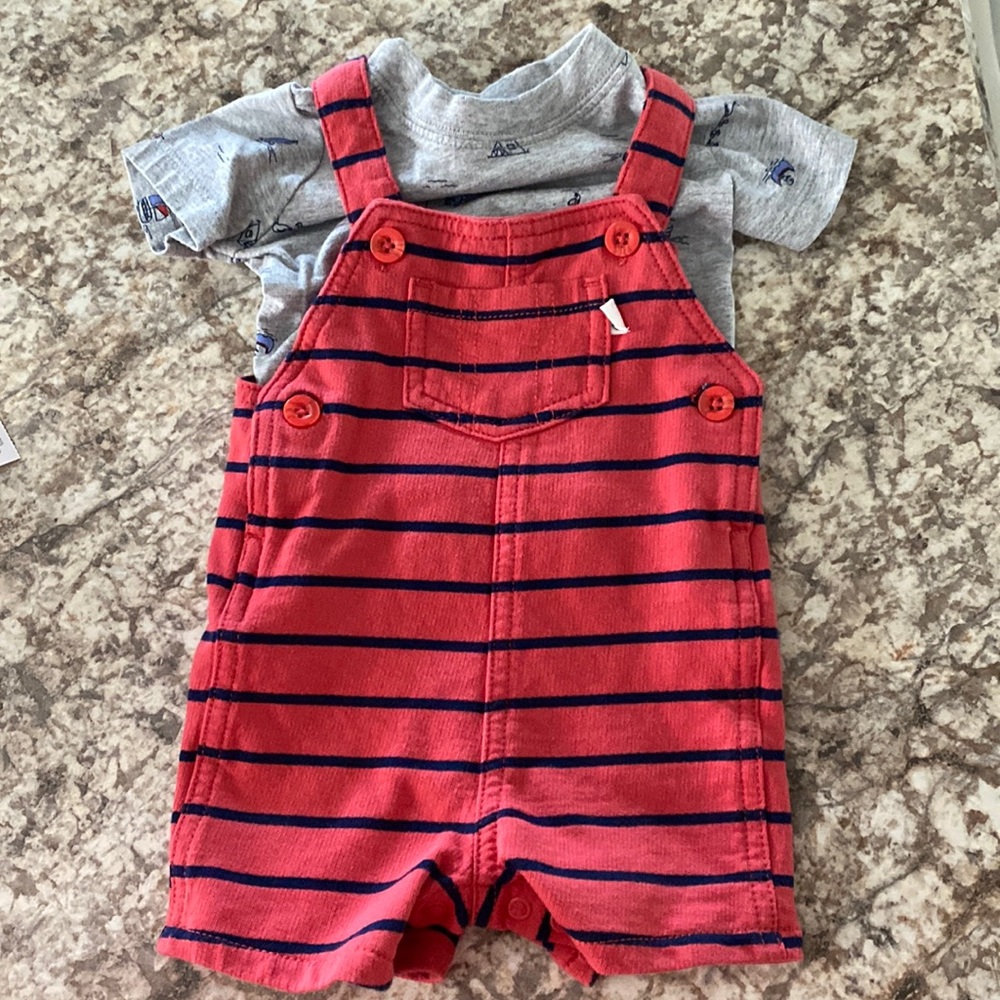 Baby boy striped overalls with undershirt-6 month